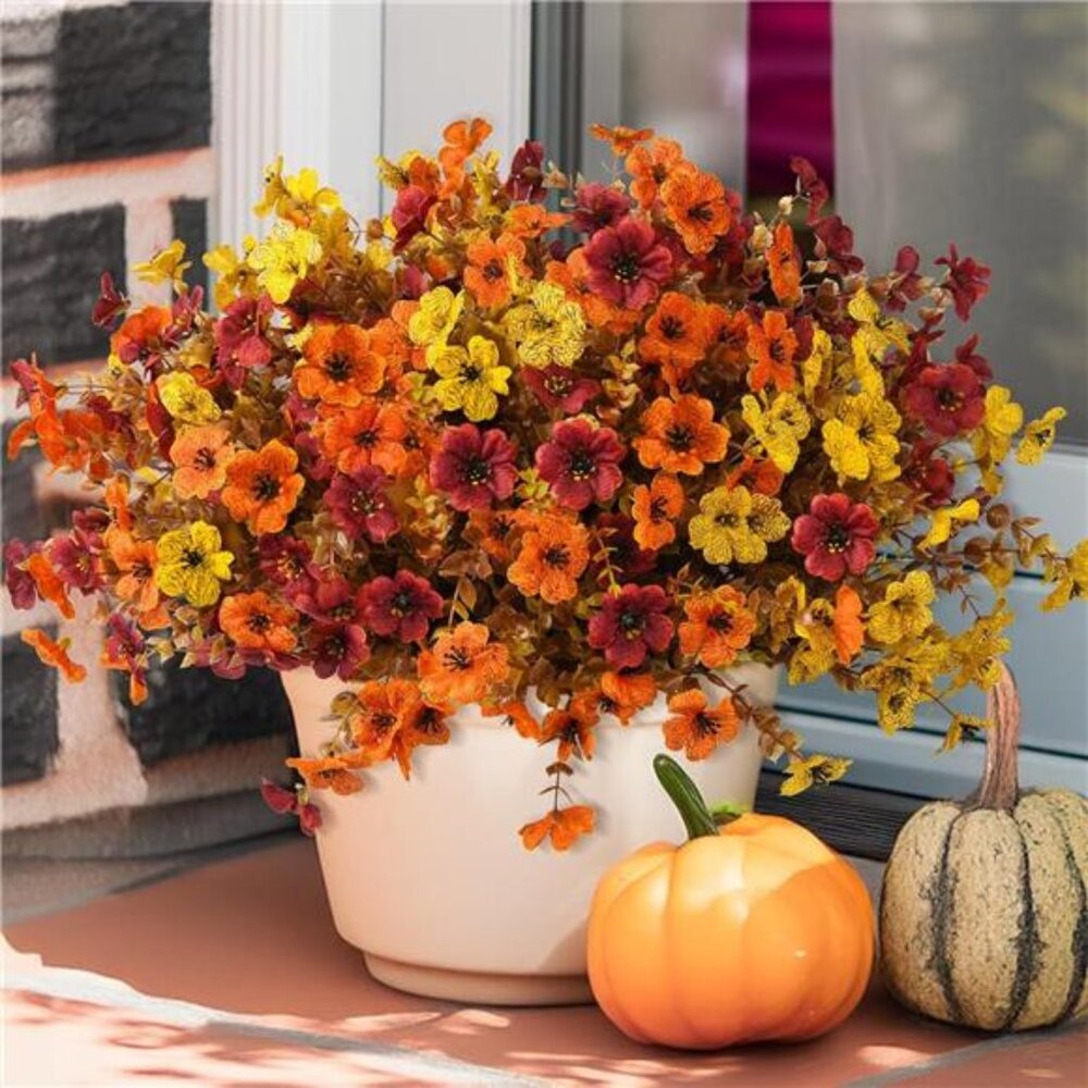 INQCMY Artificial Fake Fall Plants Flowers for Outdoor Outside Decoration,12